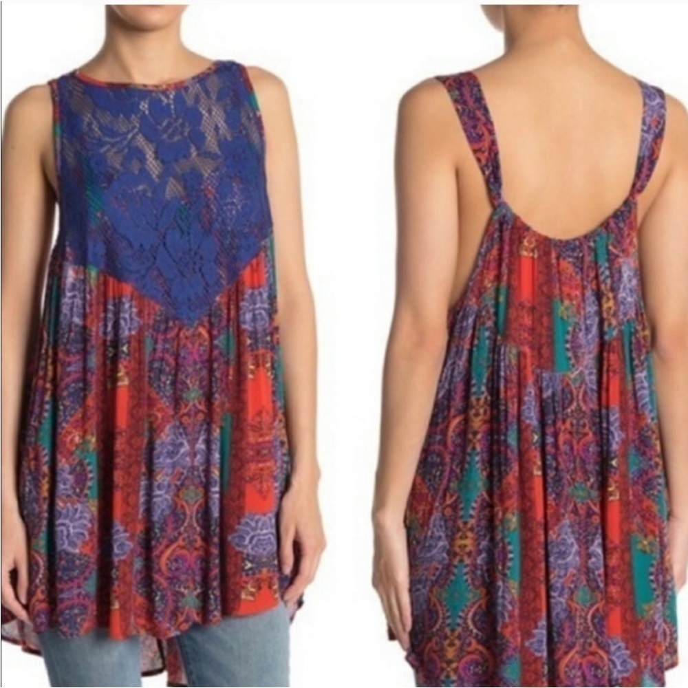 Free People Count Me In Trapeze Mini Dress Boho Crochet Women Size XS Oversized